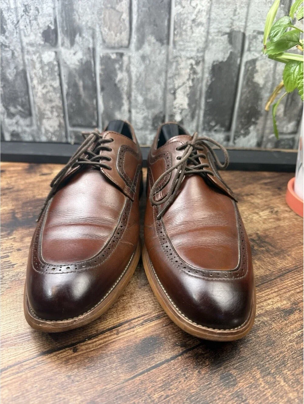 Stacy Adams Men's Brown Leather Lace-Up Oxford Dress Shoes Comfort US 10 M